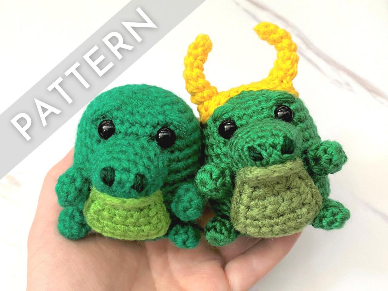 Alligator Bean Pattern - Crochet Pdf Pattern - Cute Alligator Or Crocodile Amigurumi With Horns