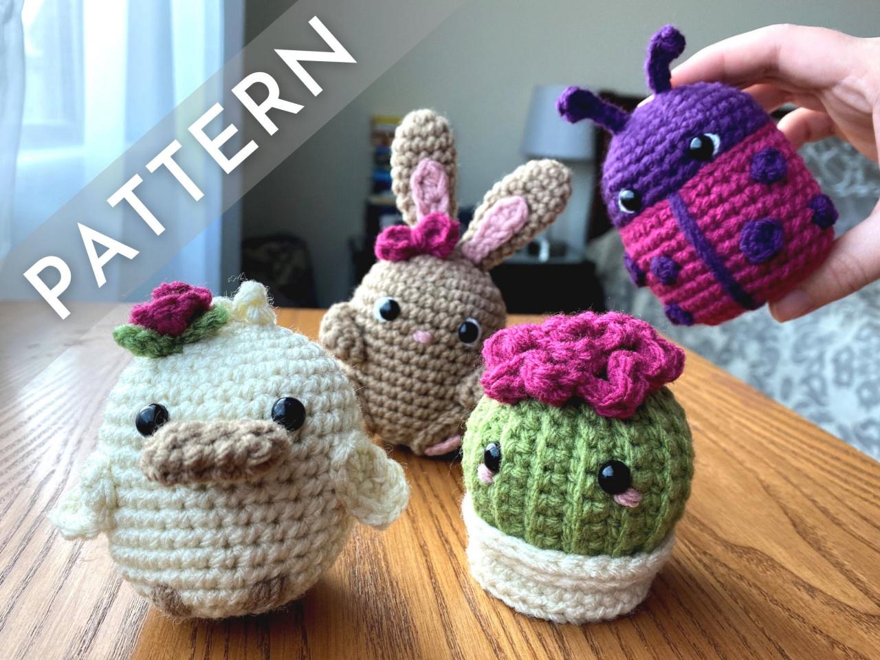 Spring Beans Pattern - Crochet Pdf Pattern - Bunny + Duck + Ladybug + Cactus Amigurumi