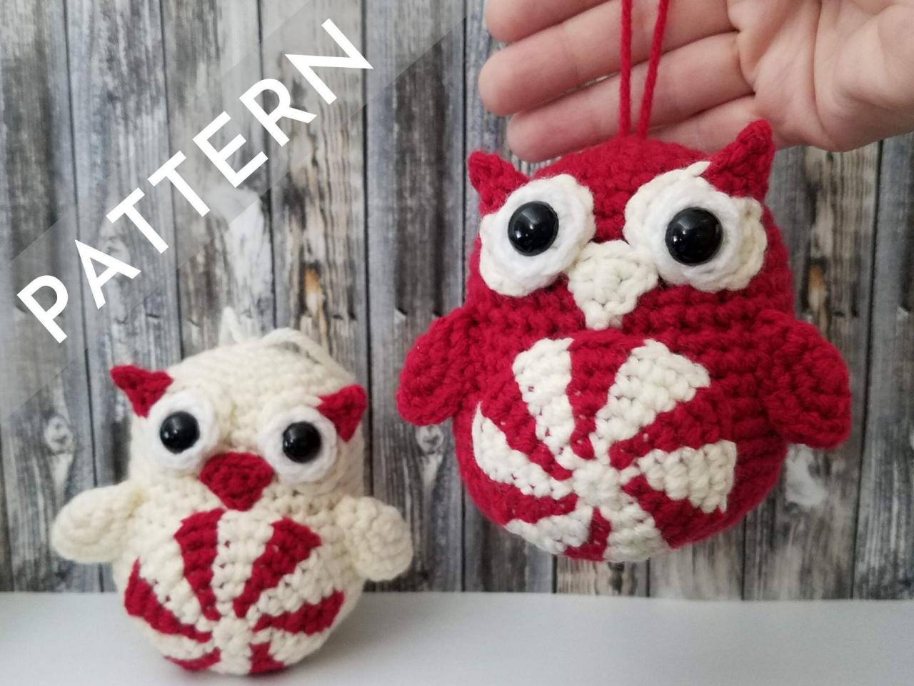 Peppermint Owl Amigurumi Crochet Pattern - Christmas Tree Ornament - Holiday Gift Idea