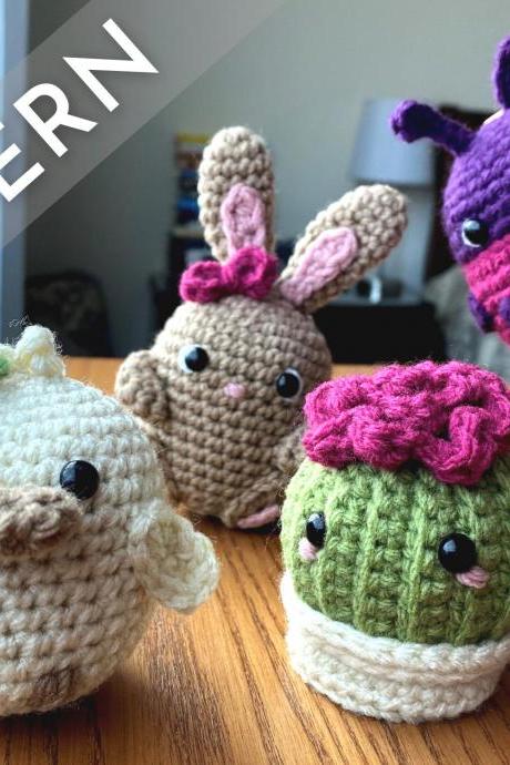 Spring Beans PATTERN - crochet PDF pattern - bunny + duck + ladybug + cactus amigurumi