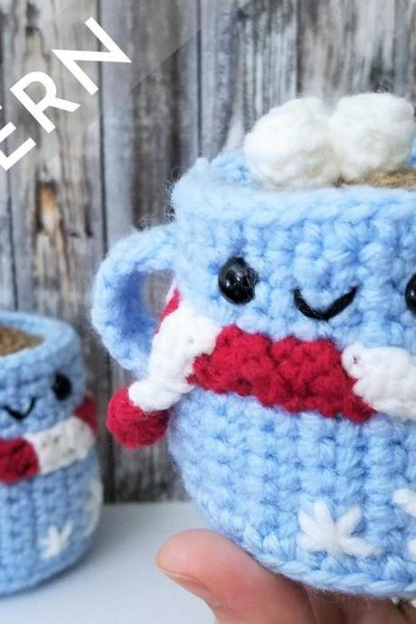 Little Hot Choccy amigurumi crochet PATTERN - cup of hot chocolate Christmas tree ornament - cute Holiday gift idea - Christmas in July mug